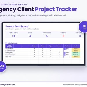 Agency Client Project Tracker Spreadsheet (Excel & Google Sheets)