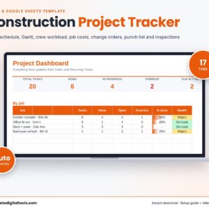 Construction Project Tracker Spreadsheet (Excel & Google Sheets)