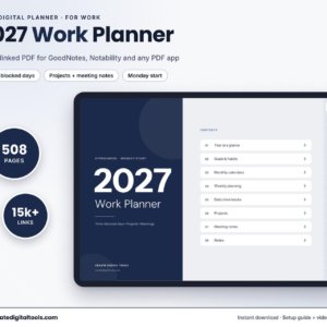 2027 Professional Work Planner, Navy (GoodNotes & Notability)