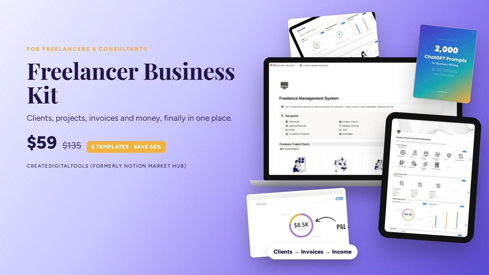 Freelancer Notion template kit cover for freelancers and consultants