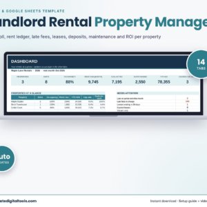Landlord Rental Property Manager spreadsheet dashboard on a laptop