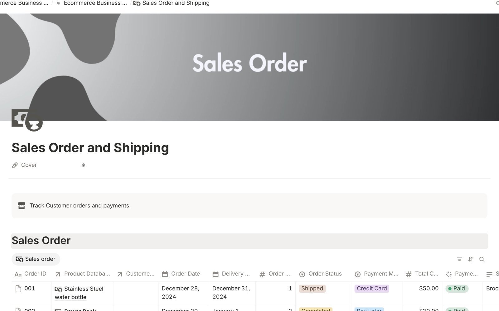 Ecommerce Business Management System: Sales orders and shipping