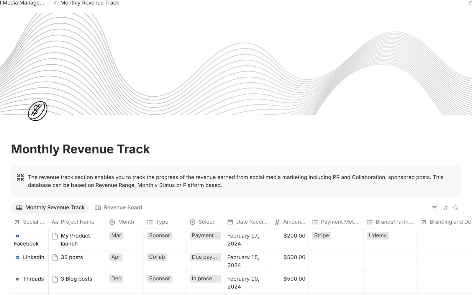 Social Media Management for Agencies: Monthly revenue