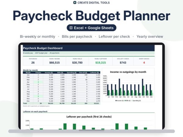 Paycheck Budget Planner spreadsheet cover