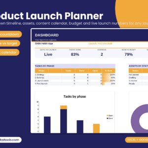 Product Launch Planner spreadsheet for Excel and Google Sheets