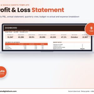 Profit and Loss Statement spreadsheet dashboard on a laptop