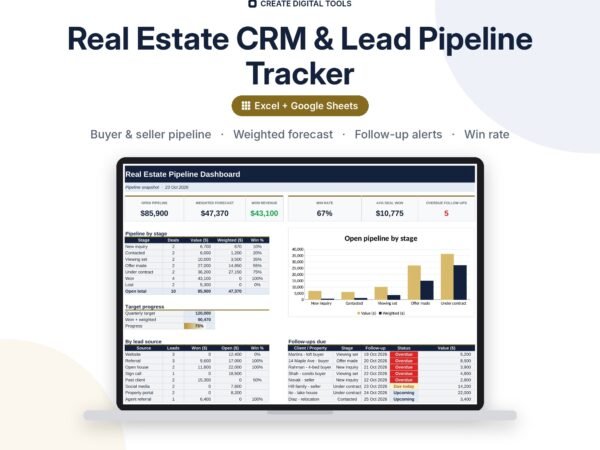 Real Estate CRM & Lead Pipeline Tracker spreadsheet cover