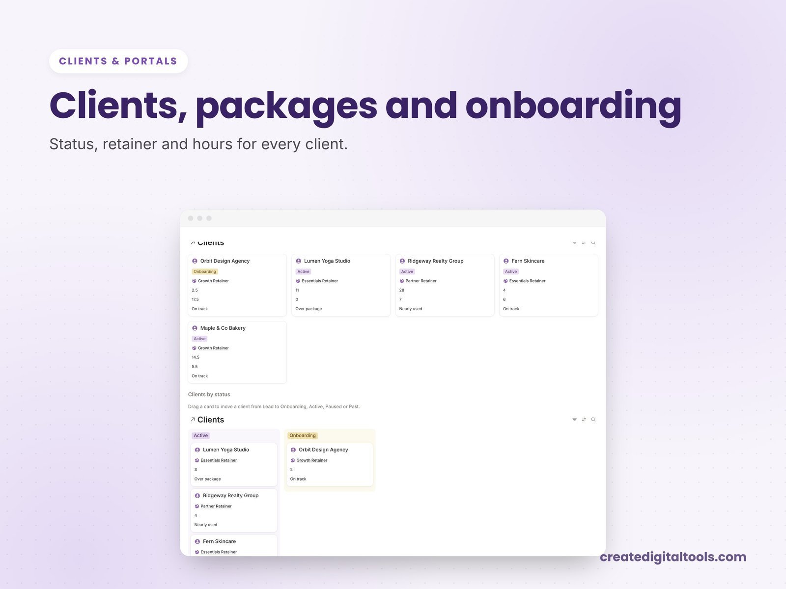 Client portal pages in the virtual assistant Notion template