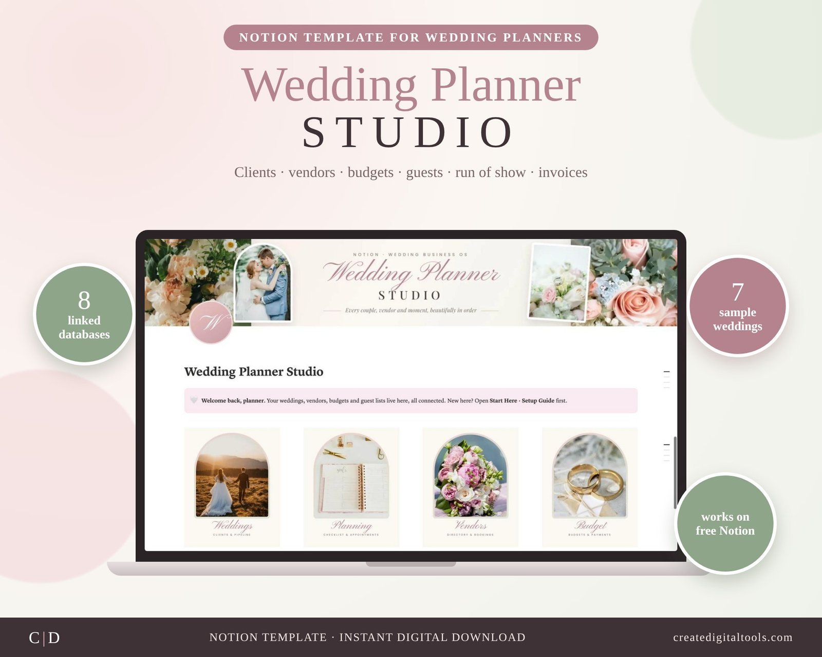 Wedding Planner Studio Notion template for wedding planners